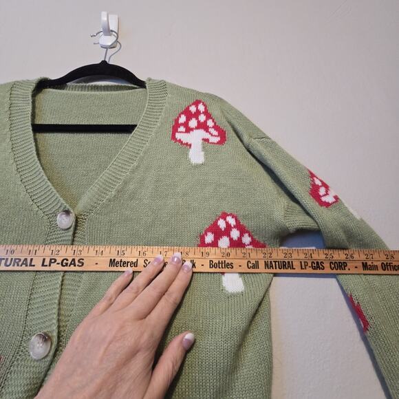 Mushroom Cropped Cardigan Womens LG Green Bohemian Cottage Goblin Woodsy Fairy - Picture 5 of 7
